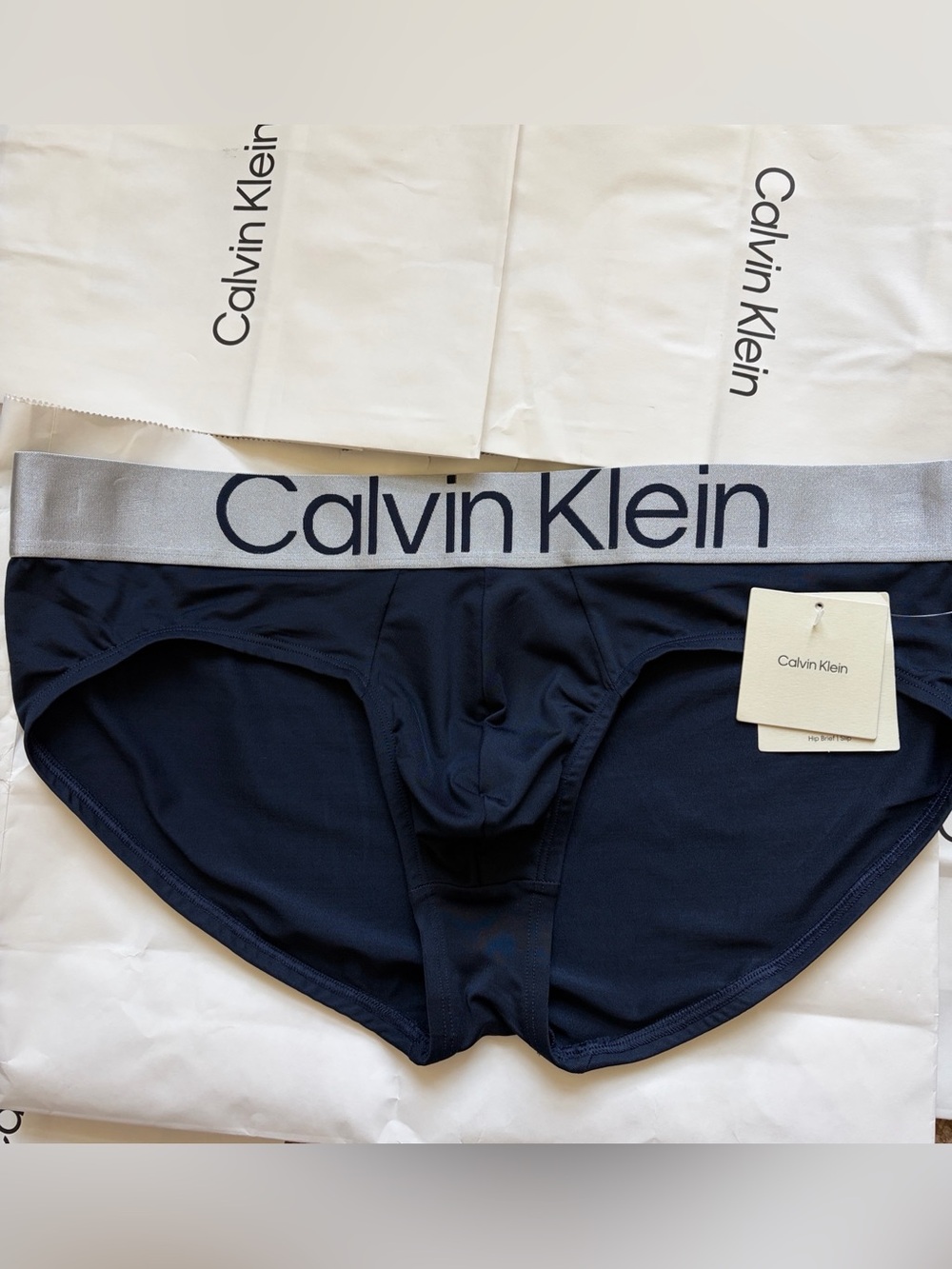 Calvin Klein Men microfiber Stretch steel Hip Brief dark blue large logo